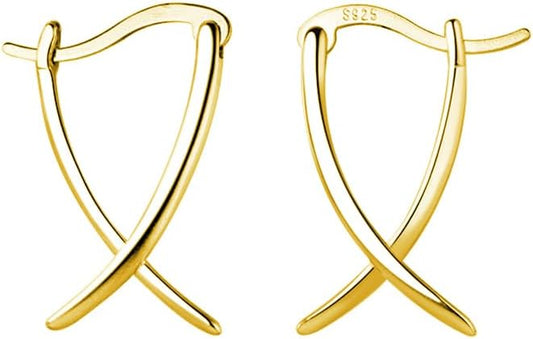 SLUYNZ 925 Sterling Silver X Hoop Earrings for Women Teens Minimalist Hoop Earrings Huggie