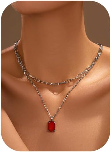 Gold Layered Pendant Necklaces for Women 14k Gold Plated Crystal Choker Necklace Paperclip Rhinestone Necklace Party Prom Jewelry
