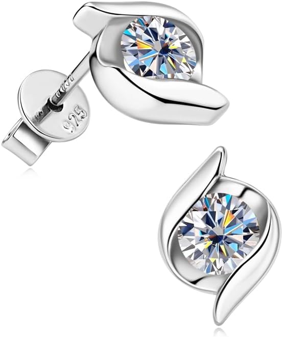 Exquisite Moissanite & 925 Sterling Silver Jewelry Set: Trendy European Design with Pendant (1 Carat, 1/4-inch, 6.5mm) and Earrings (Each: 0.5 Carat, 3/16-inch, 5mm) – Elegant Leather Gift Box Included
