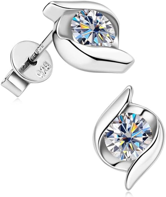 Exquisite Moissanite & 925 Sterling Silver Jewelry Set: Trendy European Design with Pendant (1 Carat, 1/4-inch, 6.5mm) and Earrings (Each: 0.5 Carat, 3/16-inch, 5mm) – Elegant Leather Gift Box Included