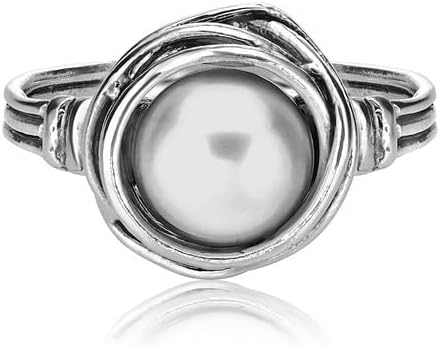 JEAN RACHEL JEWELRY 925 Sterling Silver Ring with Fresh Water Pearl Wire Wrap Vintage Design - Hypoallergenic, Nickel & Lead-free - Artisan Handcrafted Statement Rings for Women