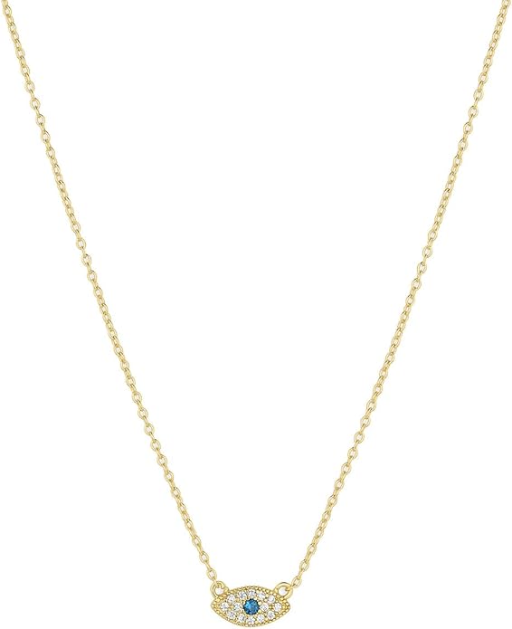 gorjana - Evil Eye Pendant Necklace - 18K Gold Plated - Adjustable Link Chain wITH White CZ and London Blue Nanogem Talisman - Perfect for Layering - Long-Lasting