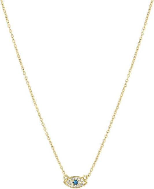 gorjana - Evil Eye Pendant Necklace - 18K Gold Plated - Adjustable Link Chain wITH White CZ and London Blue Nanogem Talisman - Perfect for Layering - Long-Lasting