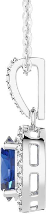 MSBLUE 1.69ct Vintage Style Oval Created Sapphire Halo Pendant Necklace, Sterling Silver with 14K White Gold Vermeil, Rhodium Finish