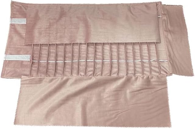 SCIKHEFT Portable Jewelry Roll Untangled Secure Necklace Travel Storage Bag Displays Holder 16 Chain (gray PU and pink)