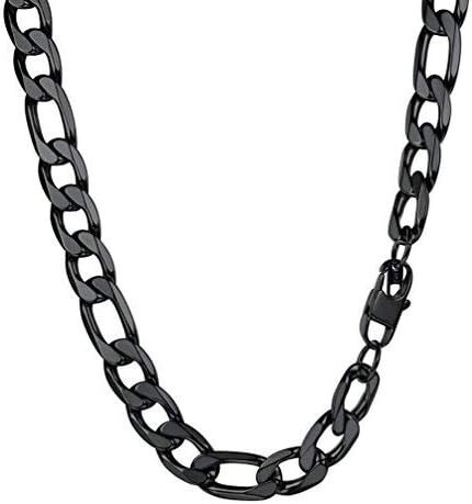 PROSTEEL 316L Stainless Steel Figaro Cuban Chain Necklace for Men, Black/18K Real Gold Plated, 4/5/6/7.5/9/10/13mm, 14inch-30inch, Come with Box
