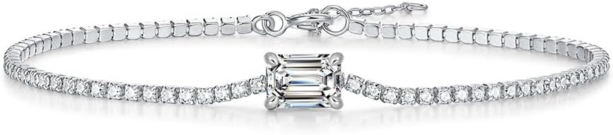 14K White Gold Over S925 Sterling Silver Intertwined Bracelet for Women with 1ct Round/Emerald Cut VS2 G-color Diamond, Simple and Sophisticated Present