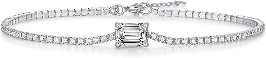 14K White Gold Over S925 Sterling Silver Intertwined Bracelet for Women with 1ct Round/Emerald Cut VS2 G-color Diamond, Simple and Sophisticated Present