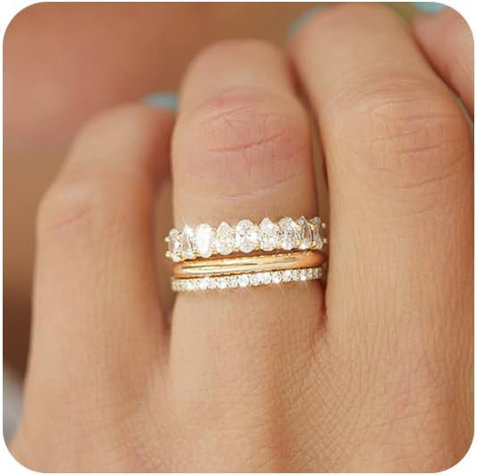 FUNEIA Stackable Gold Rings for Women Non Tarnish Trendy Dainty 14K Gold Plated Stacking Cubic Zirconia Thumb Ring Set Pack Statement Chunky Band Rings Promise Engagement Rings Size 7 8 9 10 11