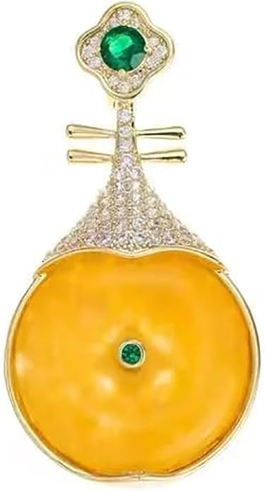 14K Gold Pipa-Shaped Brooch with Moissanite Accents - Elegant Chinoiserie Handcrafted Jewelry, Unique Shawl Pin for Women, Ideal Gift for Birthdays and Special Events