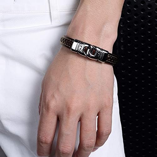 Mens Leather Bracelet,Braided Leather Wristband Cuff Bracelets Stainless Steel Clasp,Jewellery Gift for Men