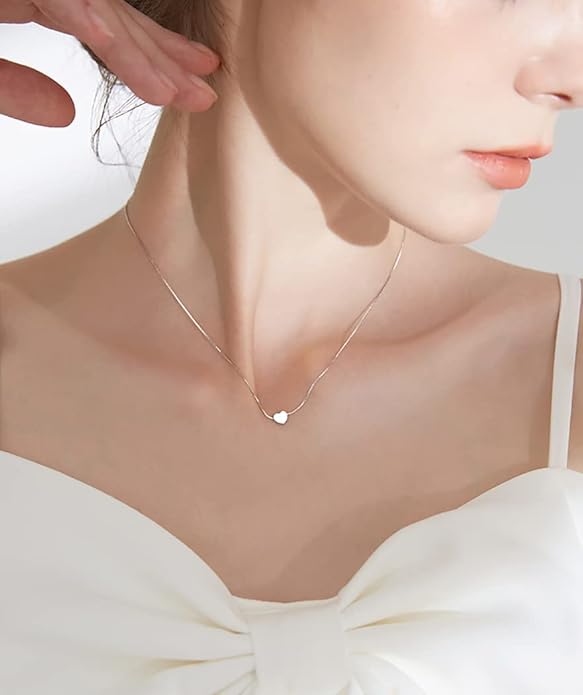 SLUYNZ Genuine 925 Sterling Silver Tiny Love Heart Pendant Necklace for Women Simple Sweet Heart Choker Necklace