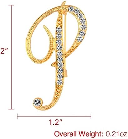 DSADKI A-Z Lette Brooch 26 Initial Pins Gold Plated Metal Brooches - Clear Crystal Rhinestone Brooch Breastpin for Women