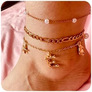 Initial Charm Anklets For Women Shell Letter Anklets Set Gold Charms Pendant Boho Summer Seashell Beach 14k Jewelry for Women Gift