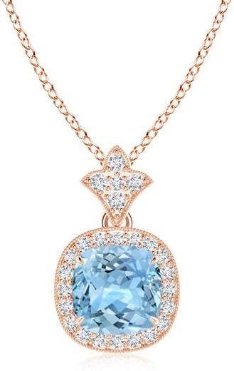 Angara Natural Aquamarine Pendant for Women | Vintage in 14K Solid Gold/Platinum With 18" Chain | March Birthday, Anniversary, Gemstone Jewelry Gift
