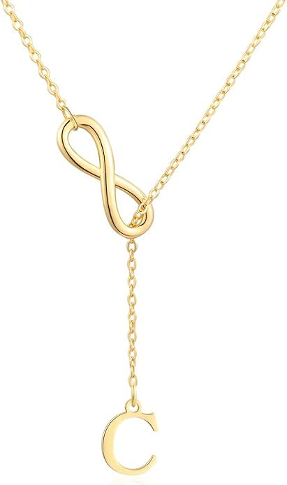 FUNEIA Gold Initial Necklaces for Women Trendy Dainty Long 14K Gold Plated Infinity Lariat Letter Necklace Non Tarnish Friendship Personalized Name Drop Pendant Y Necklace Stack Jewelry Gift
