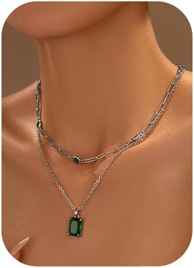 Gold Layered Pendant Necklaces for Women 14k Gold Plated Crystal Choker Necklace Paperclip Rhinestone Necklace Party Prom Jewelry
