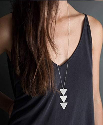 10Pcs Long Pendant Necklace Simple Moon Bar Three Triangle Tassel Lock Sweater Y Shape Punk Chain Choker Necklace for Women Men Gold Silver Plated