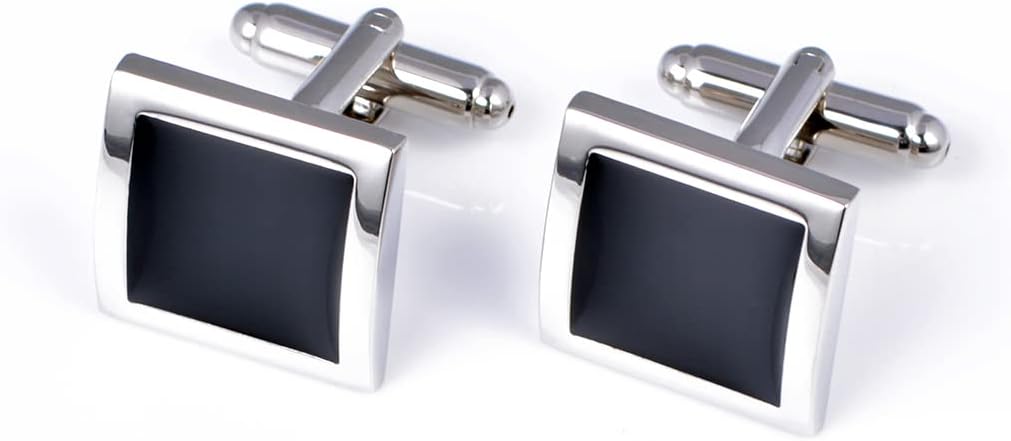 Jonwo Silver Black Tone Square Men's Cufflinks in a Gift Box Classic Tuxedo Cuff Link for Wedding Formal Business Shirt