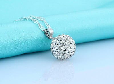 Crystalline Azuria Crystals Solid Silver S925 Disco Ball White Pendant Necklace for Women 18 inches for Women