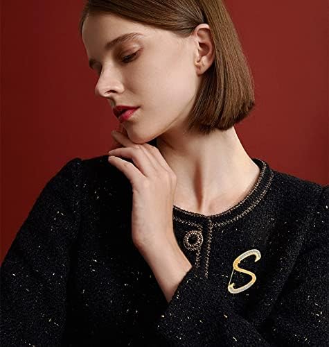 DSADKI A-Z Lette Brooch 26 Initial Pins Gold Plated Metal Brooches - Clear Crystal Rhinestone Brooch Breastpin for Women