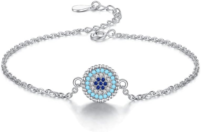14K Gold Sapphire Evil Eye Bracelet for Women,Dainty Natural Gemstone Round Devil's Eye Adjustable Chain Bracelet,Lucky Jewelry Gift for Her
