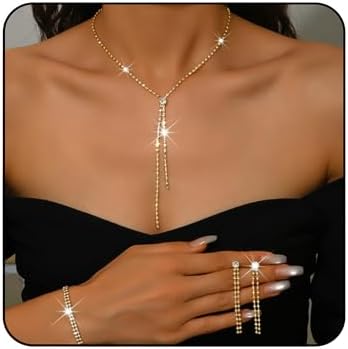 MIFYNN Rhinestone Wedding Set for Women Sparkle Crystal Earrings Necklace Bracelet Jewelry Set Wedding Party Prom Jewelry Set for Brides Bridesmaid