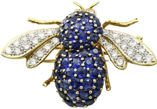 2.00 Ct Round Cut Blue Sapphire Diamond Honey Bee Brooch Pin 14K Yellow Gold Finish 925 Silver