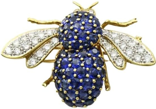 2.00 Ct Round Cut Blue Sapphire Diamond Honey Bee Brooch Pin 14K Yellow Gold Finish 925 Silver