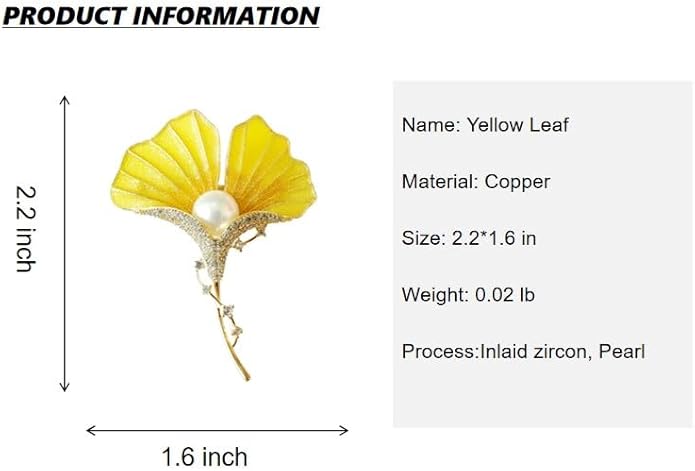 Gold Ginkgo Leaf Brooch Yellow Flower Lapel Pin Blazer Dress Jacket Suit Clothing Jewelry Vintage Inspired Birthday Festival Gift for Women