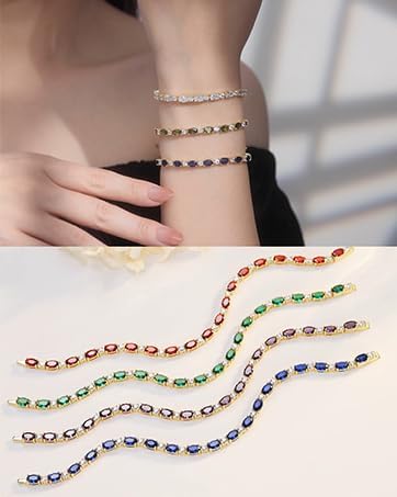 FANCIME 14K Gold Plated Birthstone Bracelets 4mm Sterling Silver Tennis Bracelets Gold Bracelets Birthday Jewelry Gifts for Women 7"