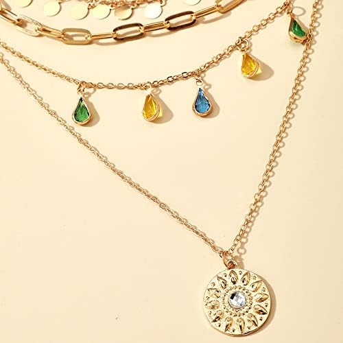 Layered Round Pendant Necklace Gold Plated Dainty Multilayer Choker Layering for Women Necklaces Stylish Minimalist Pendants Simple Chain Stacked Necklace Jewelry Gifts