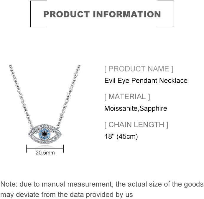 Solid 14K Gold Over 925 Silver Evil Eye Pendant Necklace,Dainty Moissanite and Sapphire Devil's Eye Protection Necklace,Lucky Jewelry Gift for Women