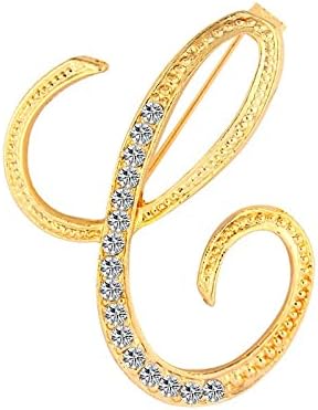 DSADKI A-Z Lette Brooch 26 Initial Pins Gold Plated Metal Brooches - Clear Crystal Rhinestone Brooch Breastpin for Women