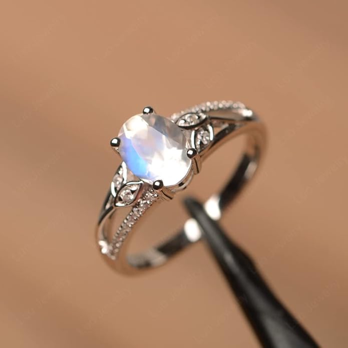 925 Sterling Silver Oval Shaped 8X6 MM Gemstone Ring Leaf Engagement Ring for Women Jewelry