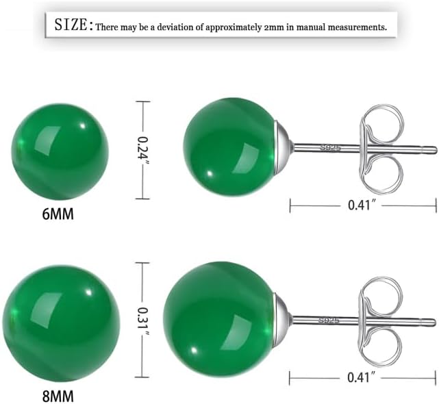 Jade Earrings Studs for Women Natural Green Gemstone, 5MM Sterling Silver Large Backing, Hypoallergenic Nickel and Lead Free， Handcrafted with Perfect Gift for Women