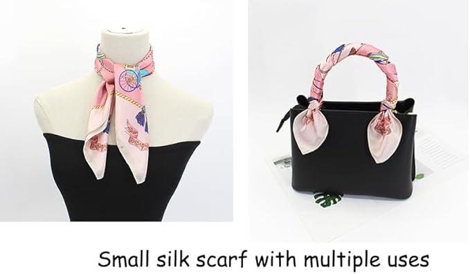 ANDANTINO 100% Pure Mulberry Silk Small Square Scarves -21'' x 21''- Digital Printed Neckerchief –Women Men Lightweight Scarf