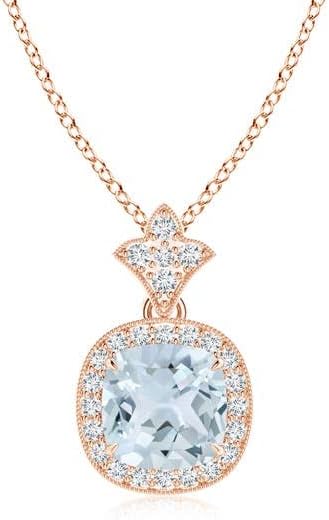 Angara Natural Aquamarine Pendant for Women | Vintage in 14K Solid Gold/Platinum With 18" Chain | March Birthday, Anniversary, Gemstone Jewelry Gift