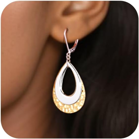 925 Sterling Silver Teardrop Dangle Earrings for Women Hammered Layer Drop Dangle Earrings Jewelry Hypoallergenic Boho Teardrop Leverback Dangle Earings for Jewelry Gifts