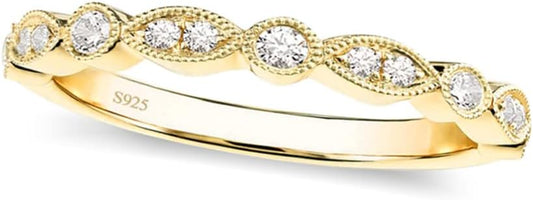 EAMTI 925 Sterling Silver Wedding Band for Women Cubic Zirconia Marquise & Round Milgrain Half Eternity Stackable Ring Size 5-10