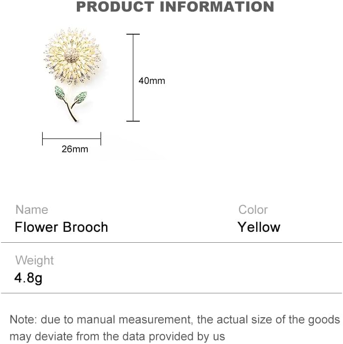 14K Gold Women Trendy Gold Brooch Accessory with Moissanite and Pearl, Decoration Sunflower Pin for Summer Fashion, Womens Brooches and Pins