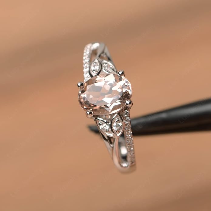 925 Sterling Silver Oval Shaped 8X6 MM Gemstone Ring Leaf Engagement Ring for Women Jewelry