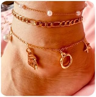 Initial Charm Anklets For Women Shell Letter Anklets Set Gold Charms Pendant Boho Summer Seashell Beach 14k Jewelry for Women Gift