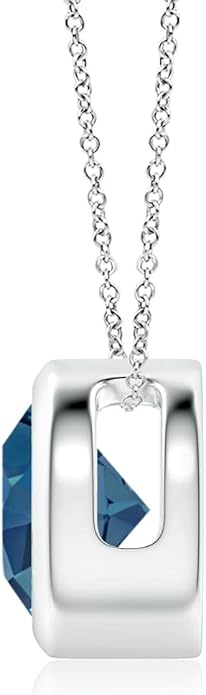 Angara Natural London Blue Topaz Solitaire Pendant for Women | Round Blue Topaz Pendant Necklace in 14K Solid Gold/Silver/Platinum With 18" Chain | December Birthday, Gemstone Jewelry Gift