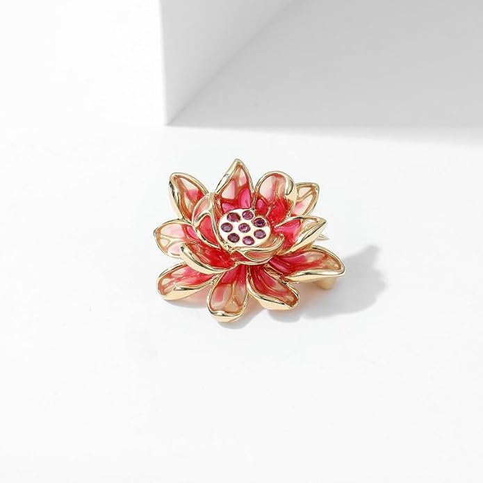 14K Gold Natural Peal Brooch with Lotus Design, High-End Elegant Vintage Chinese Style Accessory, Pearl Flower Brooch, Rhinestone/Crystal Brooches for Women