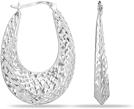 LeCalla 925 Sterling Silver Shrimp Classic Diamond-Cut Light-Weight Hoop Earrings for Women