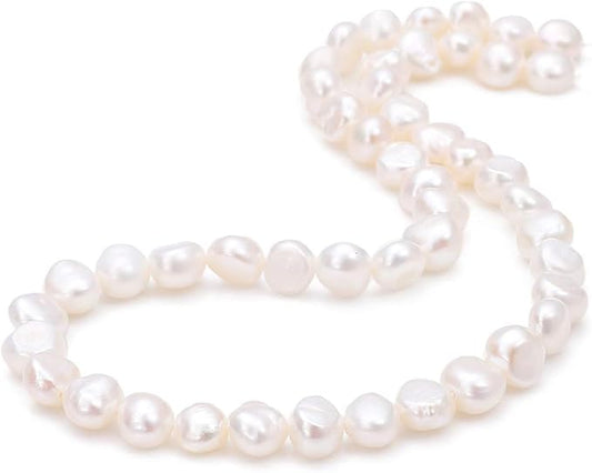 BEADIA Natural Pearl Beads Side Hole 7-8mm White Freshwater Cultured Loose Gemstone Beads for DIY Jewelry Making 13.8''/Strand