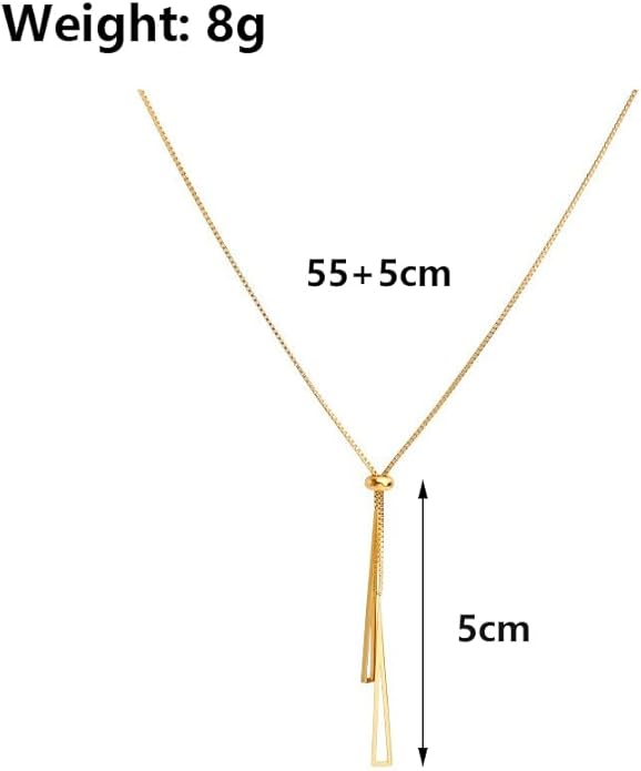 14K Gold Statement Y Necklace for Women,Dainty Double Triangle Pendant Necklace Long Link Chain Lariat Collar Necklace Minimalist Jewelry Gifts