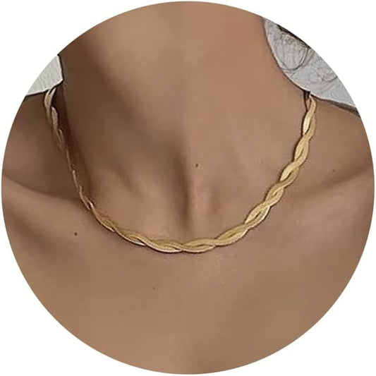 Tewiky Layered Necklaces for Women Non Tarnish- Chunky 14k Gold Plated Herringbone/Snake/Rope/Box/Cuban Link Chain for Women Waterproof Layering Stack Choker Necklace Trendy Dainty Tarnish Free Jewelry Set