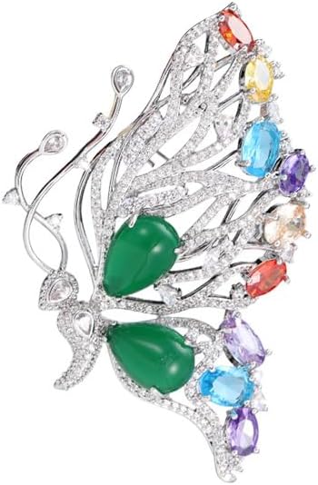 14K Gold Luxury Butterfly Brooch Sparkling Moissanite Accents & Enamel Painted Details, Retro Chic for Cheongsam, Coats & Formal Attire
